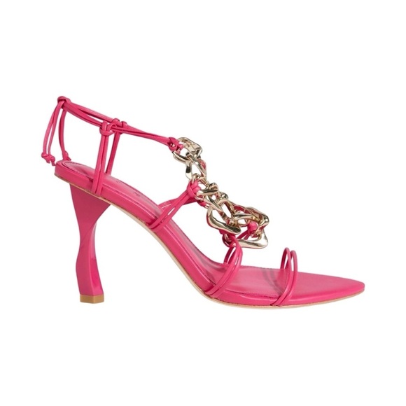 NEW AJE Astrid Chain-embellished Leather Sandals In Fuchsia Sz 39 - Picture 1 of 7